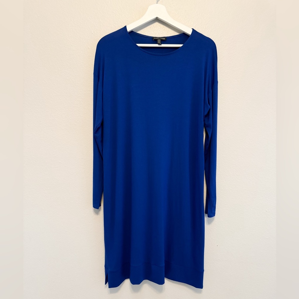 EUC Eileen Fisher jersey stretch long sleeve dress in royal blue. Size S.